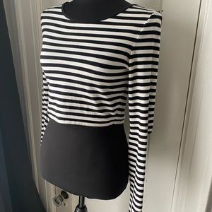 F21 M cropp-ed top long sleeve black white stripes